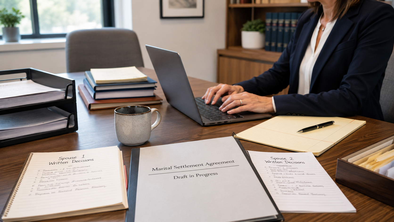 Marital Settlement Agreement being typed from the parties written decisions