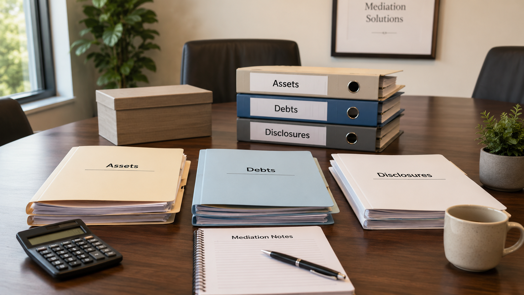 Organized property debt and financial disclosure documents for divorce mediation